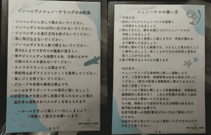 シュノーケリングの注意事項